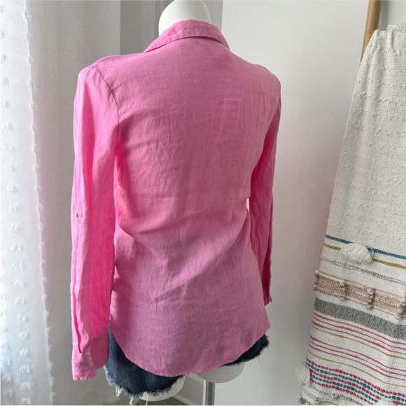 Zara 100% linen button down long sleeve pinned up blouse - Picture 7 of 7